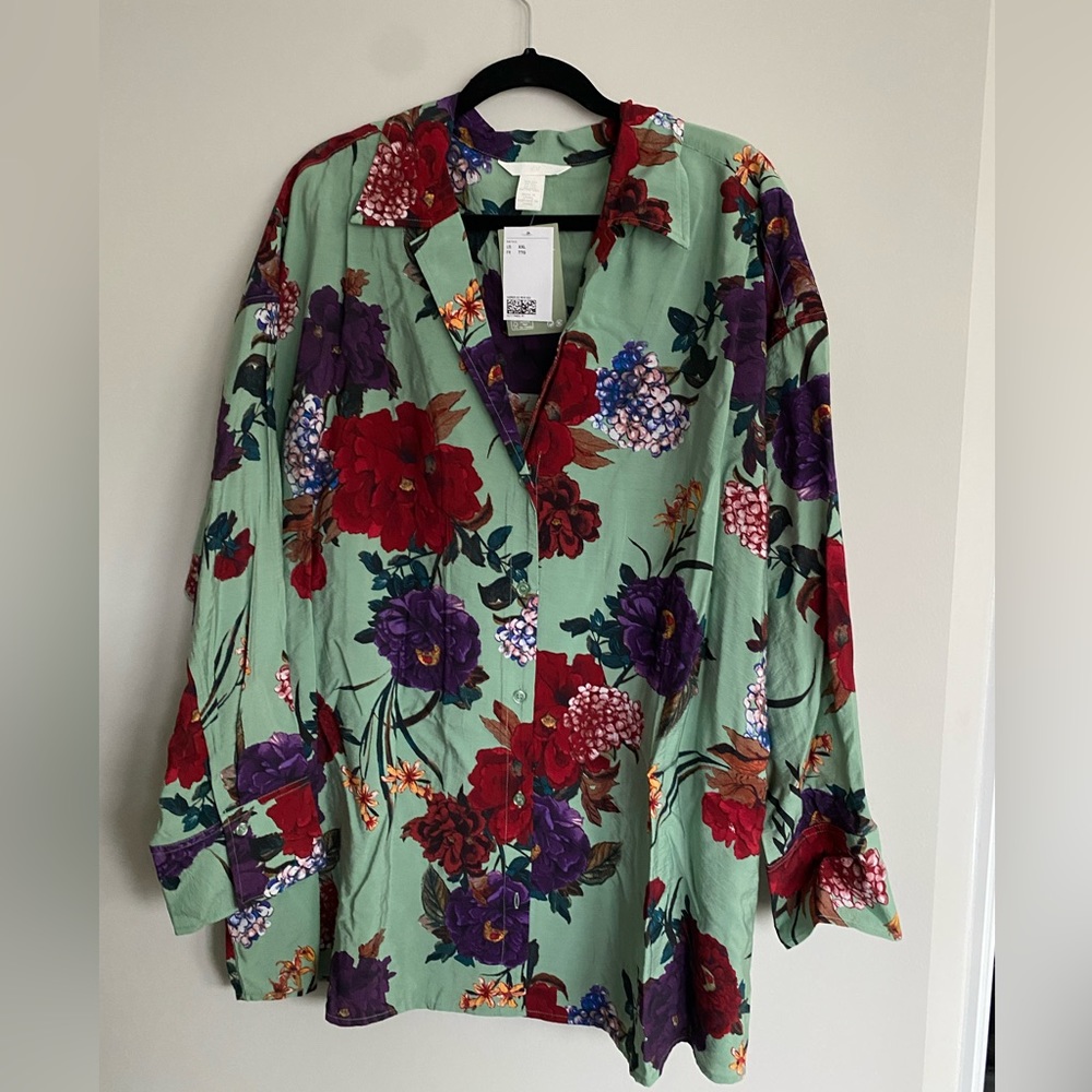 Oversized Floral Button Down Blouse